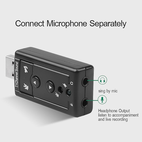 Virtuaalinen 7.1-kanavainen äänikortti Ulkoinen USB 2.0 Audio Mic Kaiutinsovitin Mikrofoni Stereo 3,5 mm:n liitäntä Kuulokemikrofoni Äänikortti