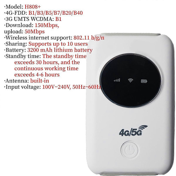 H808+ Mobil WiFi Router 4G Lte 150Mbps Bærbar Pocket Modem Mini Router med SIM-kort Slot Hotspot til Udendørs Rejser