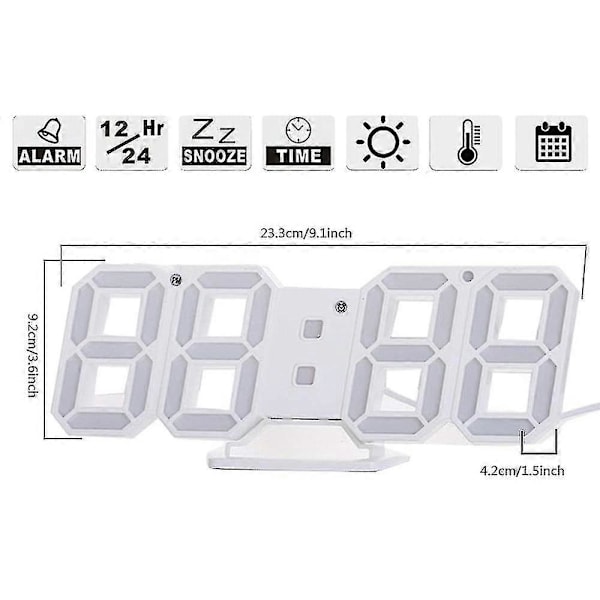 3D Digital Väckarklocka, LED-väggklocka med tid och 3 automatiska ljusstyrkenivåer, LED elektronisk klocka med snooze-funktion, modern nattlampa