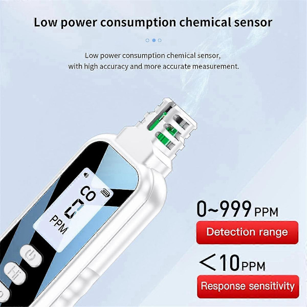 Bärbara kolmonoxiddetektorer för resor, LCD-display handhållen CO-detektor med 2 AAA-batterier