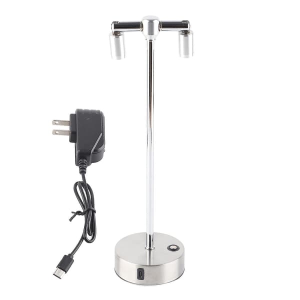 Retro LED Bar Bordlampe med Dobbel Hode Høy Stang Spotlight og Lader - Sølv US Plugg 110?220V