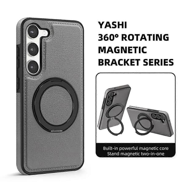 For Samsung Galaxy S23 Magnetisk Deksel Roterende Ringstativ PU-skinn+PC+TPU Bakdeksel -