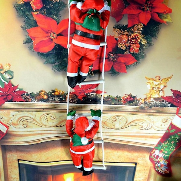 Tomte Fylld Jul Tomte Klättra På Rep Hängande Prydnad Tomtedocka