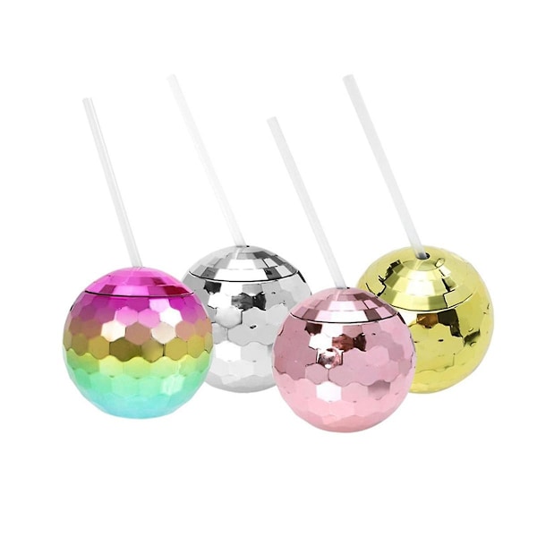 4 stk. Diskokulekopper med lokk og sugerør Tumbler Cocktailkopp Glitter Flash Ball Kopp for nattklubb Bar Drikking