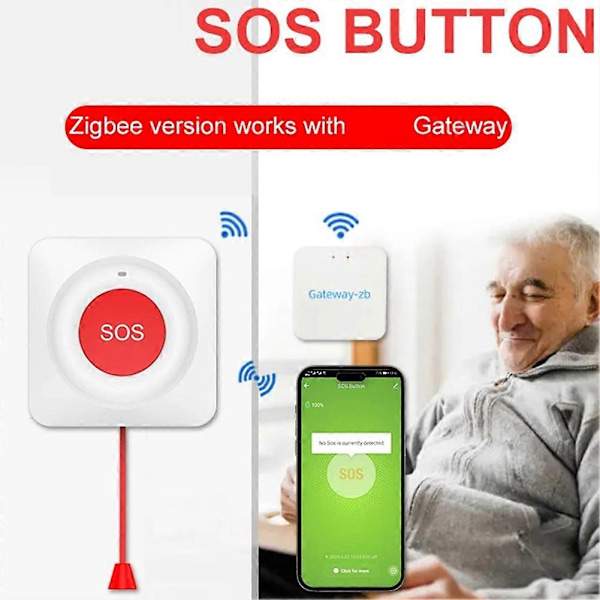 Smart SOS-knapp Trådløs Pårørende Personsøker Alarm Sender Nødknapp for Barn Eldre Pasient Zigbee