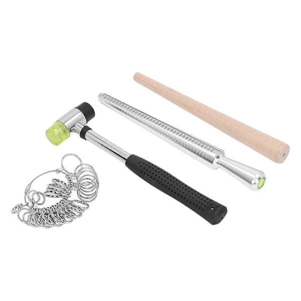 Ringmätare Set Aluminium Finger Mätinstrument med Trä Dorn och Gummihammare för Smyckestillverkning