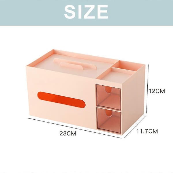 Rektangulær Tissue Box Cover Bracket med Serviett Holder og Skrivesaker Fjernkontroll Boks Dekorasjon - Rosa