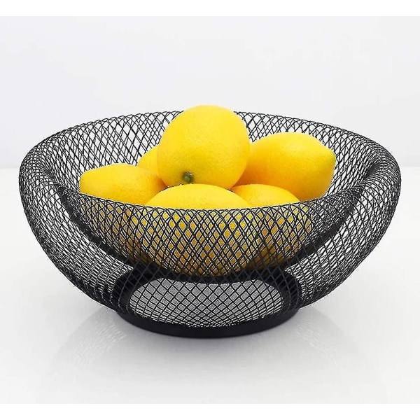 Mesh frugtskål Dekorativ frugtkurv metal slikskålsholder til køkkenbord Spisebordskontor, 10 tommer (sort)