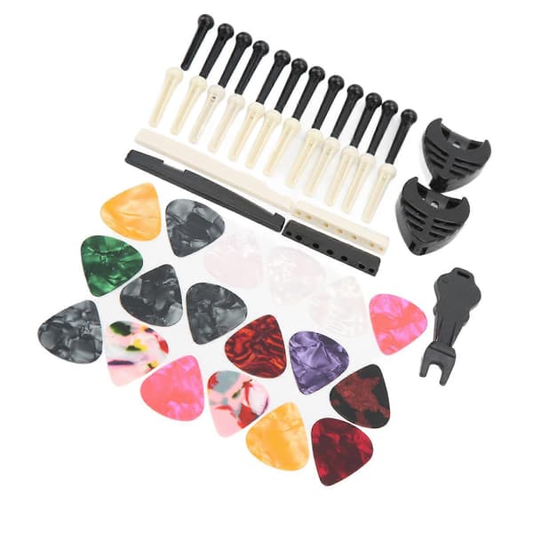 Sett med mutter- og sadelpinner, broknagger, pinneuttrekker, plukker - Tilbehør til musikkinstrumenter