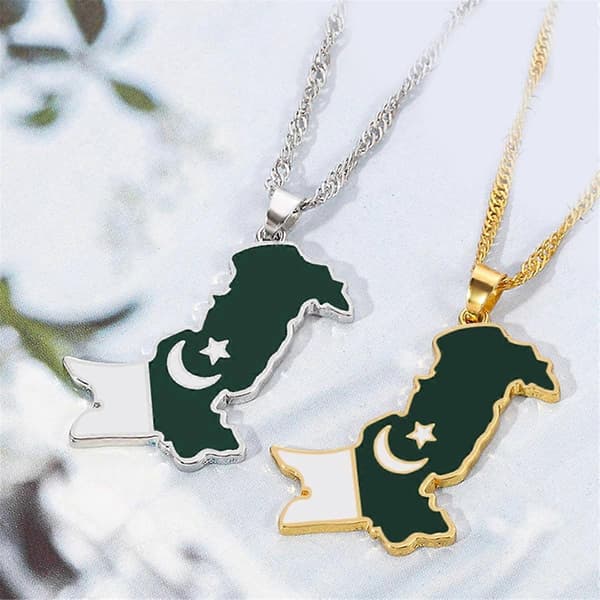 Guld Pakistan Kort Flag Vedhæng Halskæder Rustfrit Stål