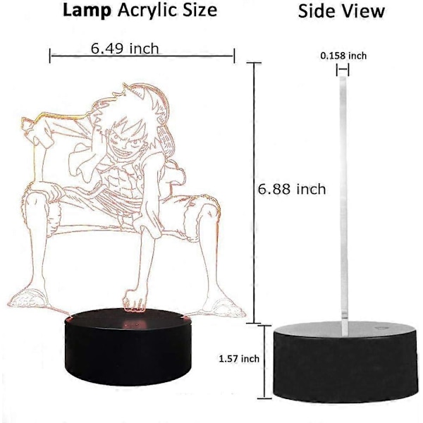 SBSG Monkey D. Luffy Lampa Anime Nattlampa Kreativ 3D LED Luffy Modellering Bordslampa Sovrum Atmosfär Dekor Anime Lampa Bästa Julklappen för Ch