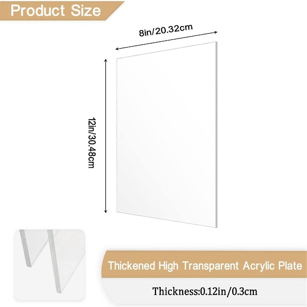 2 stk. 1/8 tommer tykke (3 mm) akrylplader, klar støbt plexiglas 8x12 tommer til skilte, DIY-udstillingsprojekter