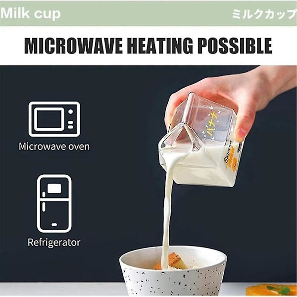 350ML Kawaii Firkantet Melkekartong Glasskopp Varmebestandig Søt Jordbær Fersken Frokostkopp Puddingkopp Melkeflasker, C