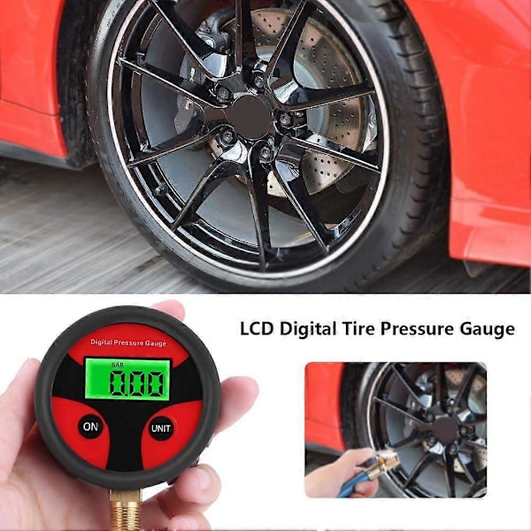 Digitaalinen rengaspainemittari, LCD-digitaalinen auton rengaspainemittari, digitaalinen LCD-rengaspaineen mittari autoille, kuorma-autoille, moottoripyörille, kierre: 1/8 NPT