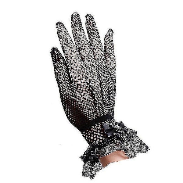 Brudhanskar Damer Fingerspetsar Handledshanskar Elastiska Bröllopsspetshandskar Tyll Party Kväll Bröllopshandskar Med Rosett För Vår Sommar Höst 1 Par Banmo