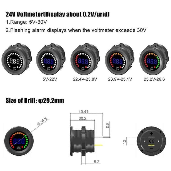 DC 24V Universal Digital LED Panel Voltmeter Spændingsdisplay Voltmeter Til Bil Motorcykel ATV