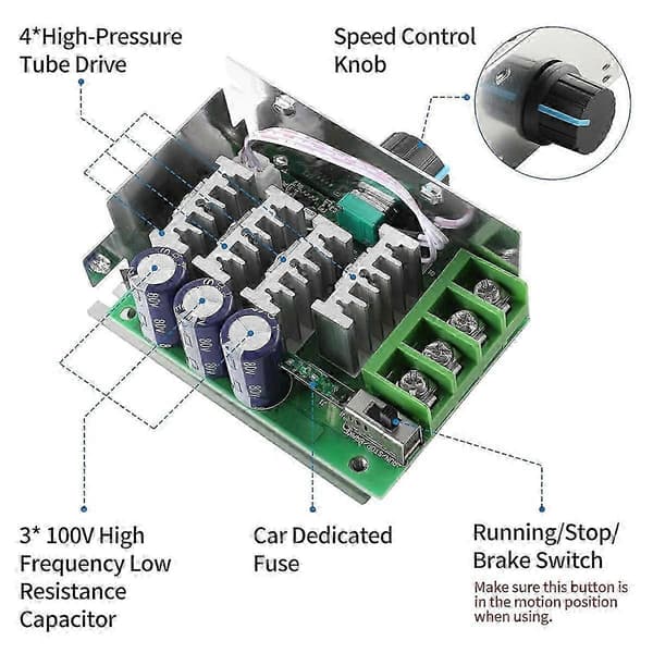 7-70V 30A PWM DC Motorhastighetskontroller, Justerbar PWM Motorhastighetskontrollbryter 30A Variabel Motorhastighetsregulator
