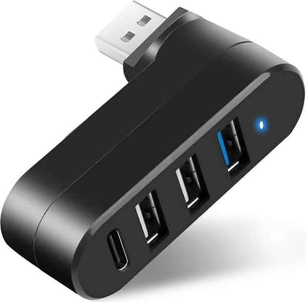 4-Port USB 3.0 Hub med 3 USB-porte & 1 USB C Strøm/Data Port USB-forlænger til Laptop Bil iMac