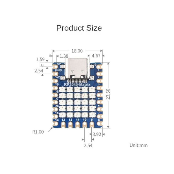 Rp2040- Mini Utviklingsplattform Med 5x5 LED På Platen Rp2040 Dobbelkjerneprosessor