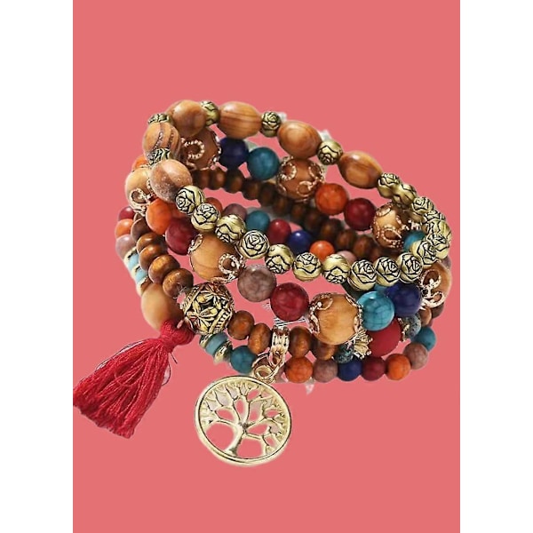 Bohemiska Träpärlor Armband & Bangles för Kvinnor Etniska Trasa Elefant Flerskikts Armband Charm