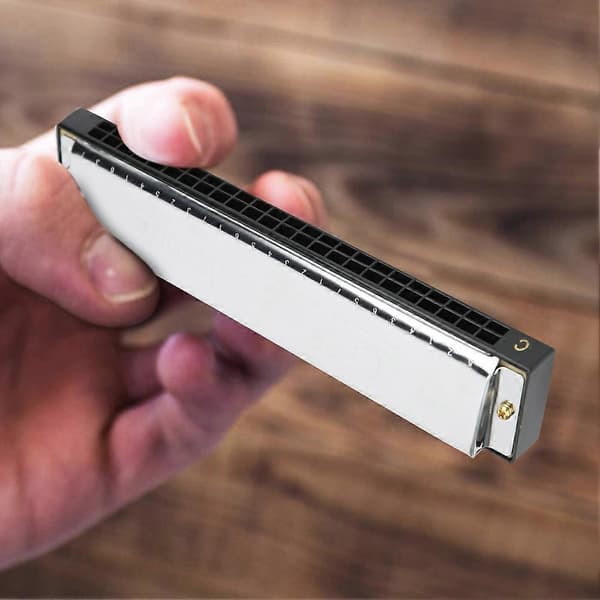 Professionel Mundharmonika Diatonisk Harp C-Tone Rustfrit Stål Dækplade 24 Huller Sort