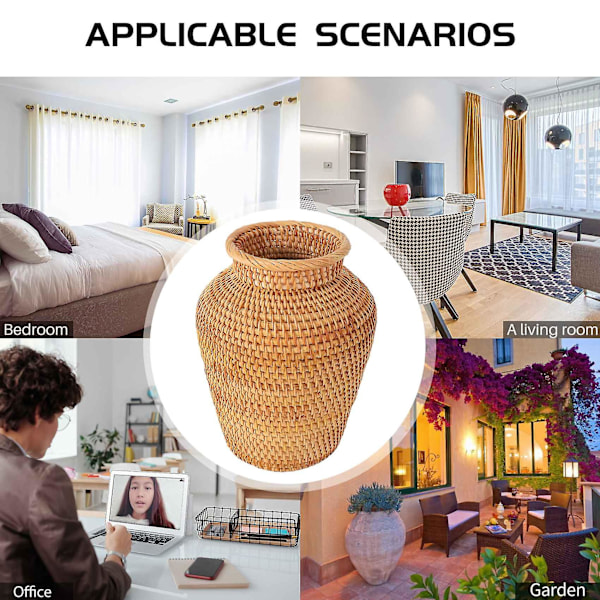 Rattan Flettet Vase Kunstvase Mode Borddekoration Planter Blomsterpot Trendy Hjem Havetilbehør