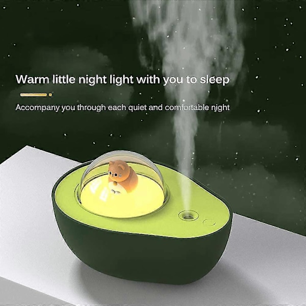 Mini Nattlampa Luftfuktare, 210ml Avokadoformad Sval Mist Liten Tyst Atomisering Med Söt Kattdesign