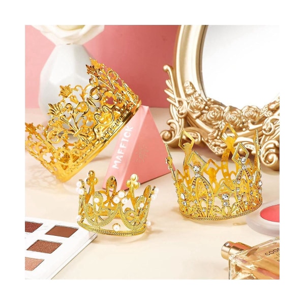 6 stk Crown Cake Topper Fødselsdag Mini Crown Cake Topper Crystal Pearl Cupcake Toppers Til Bryllup B