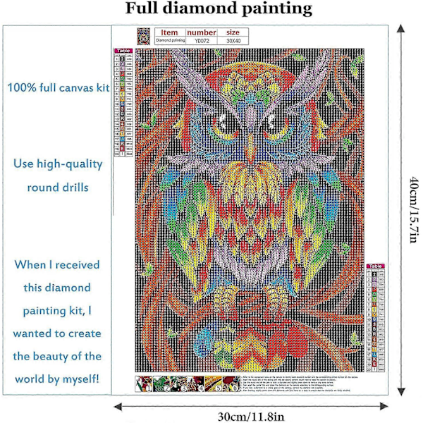 Pöllö Timanttimaalaus Sarjat DIY 5D Timanttitaide Sarjat Kodin Seinäkoriste Lahja 30x40 cm
