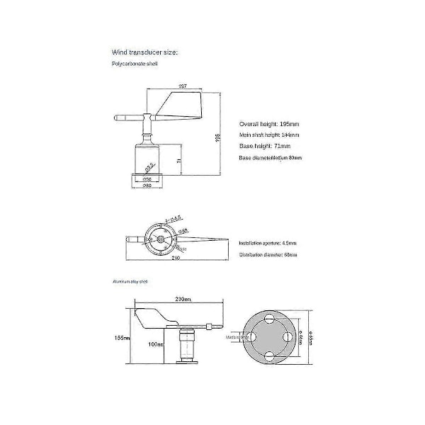 30m/s Polykarbon Vindhastighet Riktning Sensor Väderstation Utomhus 3 Koppar Anemometer Sensor Utgång-Yvan