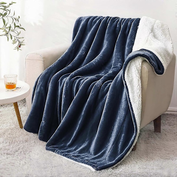 Sherpa Fleece Tæppe - Super Bløde & Varme Tæpper til Sofa & Seng, Marineblå Tykke Bløde Tæpper til Vinter,(127 x 152cm)