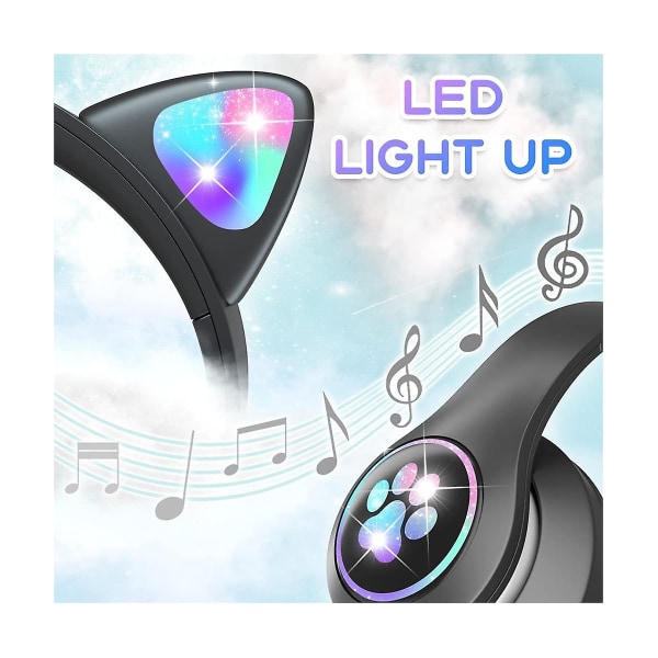 Børnehovedtelefoner med mikrofon/RGB LED-lys, Bluetooth-hovedtelefoner/skole//smartphone-sort