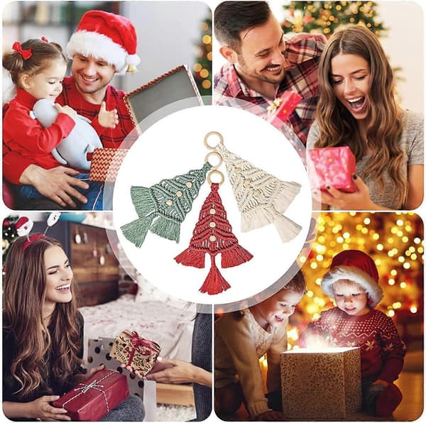 3 st julgransmakrame-kit | Vävda makrame-julgranar DIY väggbonader