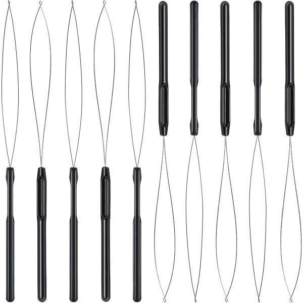 Nålträdare för hårförlängningsslingor, hårförlängningsverktyg, mikroförlängare för hårförlängningskrok för hårstylingtillbehör (svart) 10 st)