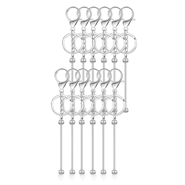 12 st pärlbara nyckelringstänger för pärlor Tom nyckelring Metall pärlstav nyckelring för nyckelring, silver