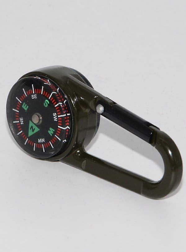 Karabinkompass + Kompass + Termometer, Multifunksjonell bærbar metallkompass for fotturer/reiser