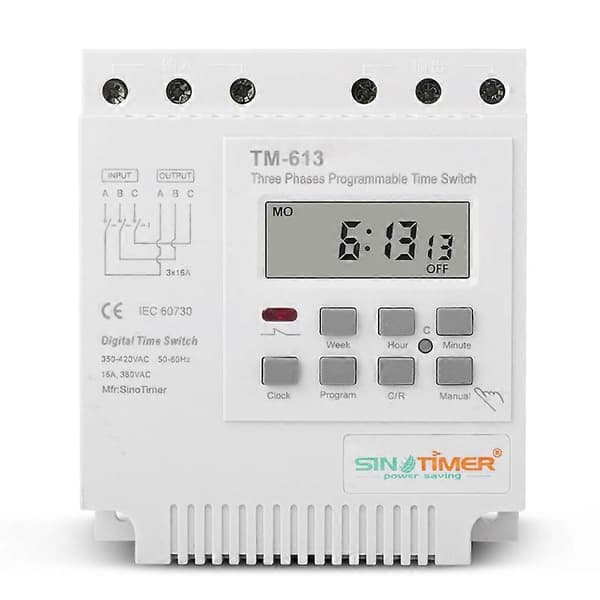 TM-613 Programmerbart Tidsrelé 380V/50-60Hz 16A Ukentlig Relé Strømtimer Bryter Trefase Timer Bryter Smart Digital Klokke