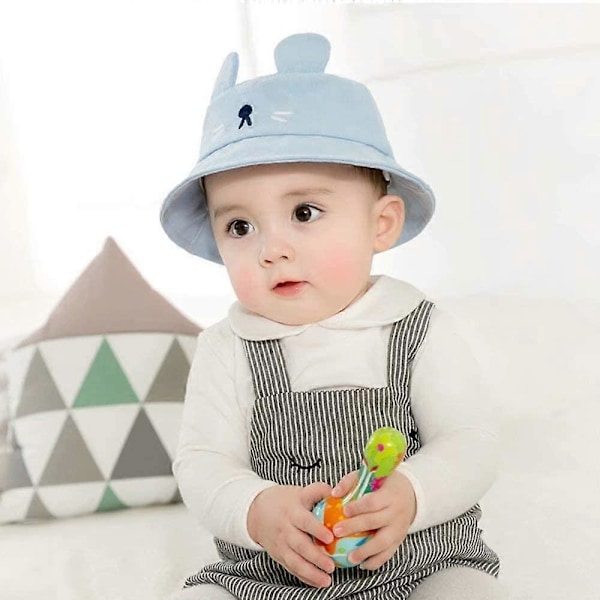 Barn Isolering Skyddande Keps Fiskehatt Baby Solhatt Söt Musdesign för Barnskydd (Blå, 48 yards (passar 1 till 2 år gamla))