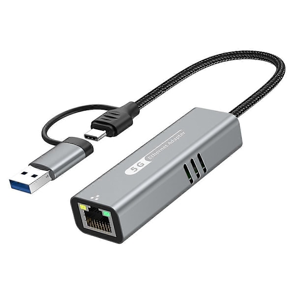 USB 3.2 til 5Gbps Ethernet-adapter RTL8157 5000Mbps RJ45 Nettverkskonverter for bærbar PC Støtter 5G, 2.5