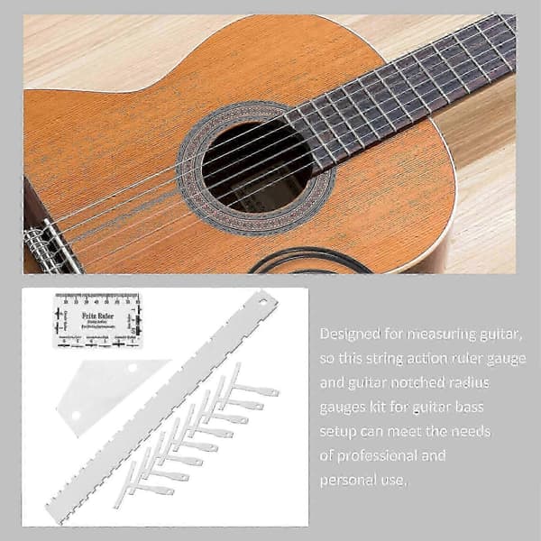 12st Gitarr Luthier Verktyg Gitarr Radiusmätare Stränghöjdsmätare Raka Kanter Linjal Bandstallsvippa Set-Bra