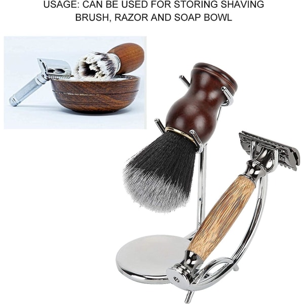 Barberhøvel og børstestativ, sikkerhet Barberhøvelbørsteholder Verktøy rustfritt stål for rengjøring av skjegg for menn (1 stk, sølv)