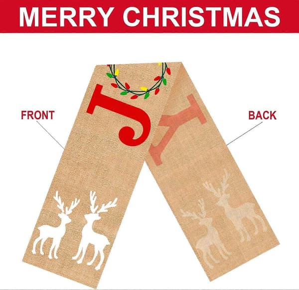 Jute Julebordløper - 13 x 72 tommer - Rustikk \"Christmas Joy\" bordløper til jul