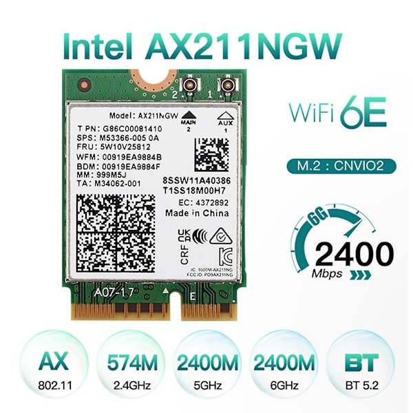 WiFi 6E AX211NGW Tri Band 2.4G/5G/6Ghz Langaton Verkkokortti Wifi Bluetooth 5.2 AX211 M.2 KeyE CNVio Windows10