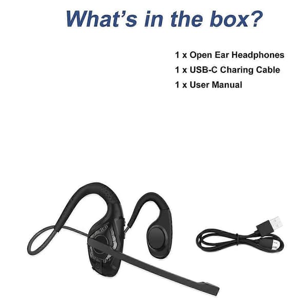 Bluetooth Headset med Mikrofon, Åbne Øre Høretelefoner Trådløs Støjreducerende Headset til Kontor