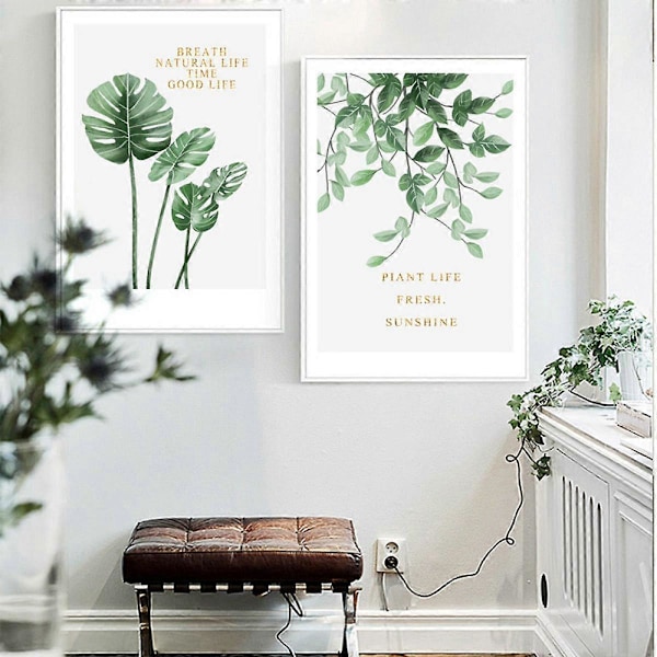 Wekity Botaniske Veggkunsttrykk Sett med 3 Tropiske Blad Lerret Dekor Planteblad Boho Veggdekor Bilder Grønn Boho Plakater Kunstsett Bad Veggkunst