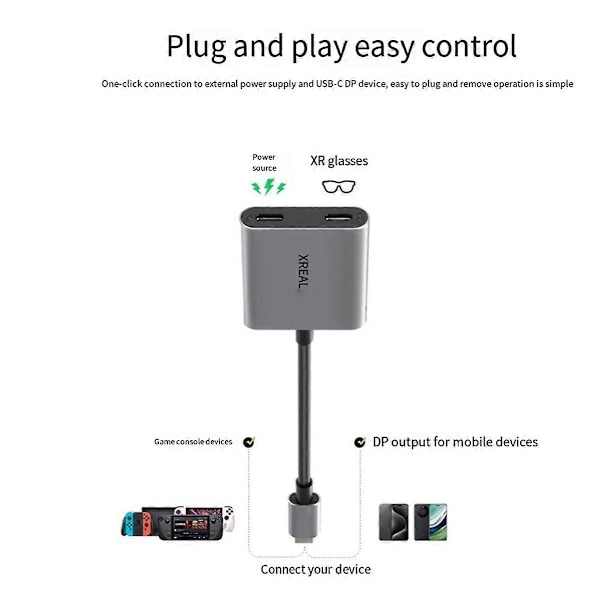 XREAL Hub USB-C PD Hurtig Opladningsadapter Bærbar Videoadapter til XREAL AIR/AIR2 Briller Switch Co