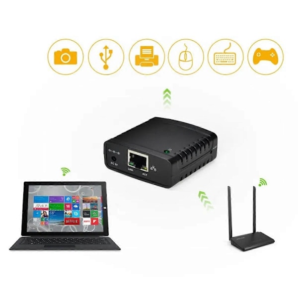 USB 2.0 LRP Print Server Dela LAN Ethernet Nätverkskrivare Strömadapter USB HUB 100Mbps Pri