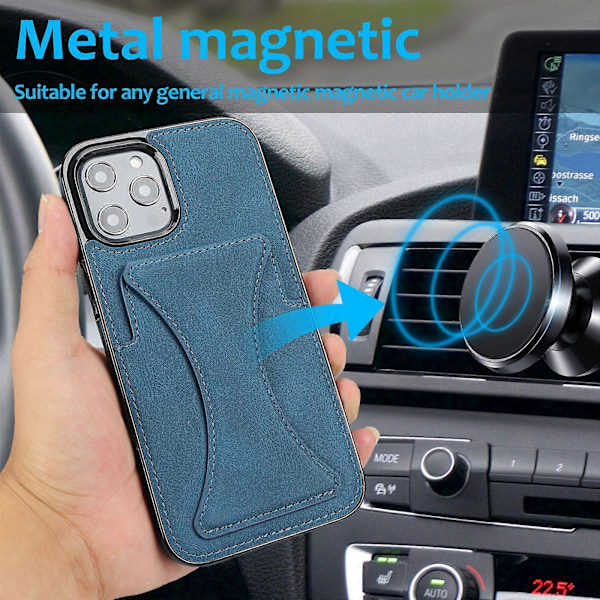 iPhone 13, Wallet Case - Slank Syntetisk Læder Kortætui med Canvas Twill Stil Finish & 2 Kreditkortlommer [BLÅ]
