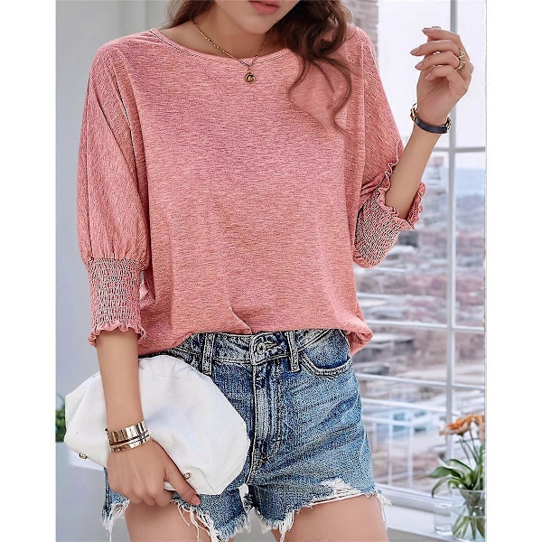 Dame Crew Neck Afslappede Tunika Toppe Pink M
