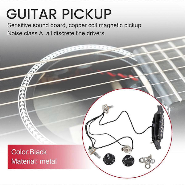 Magnetisk akustisk pickup för gitarr Svart